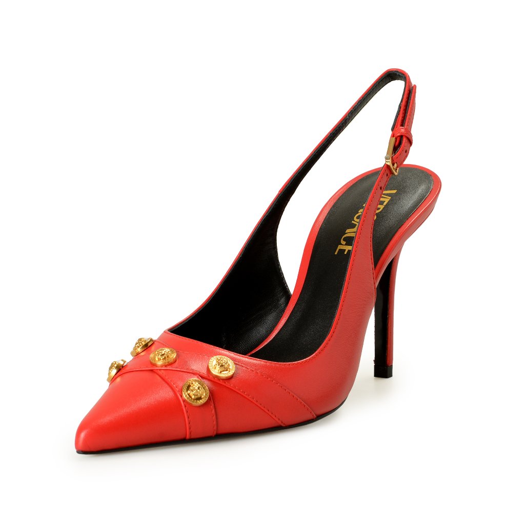 Versace Women's Red 100% Leather Heeled Slingback Pumps Shoes Us 10 It 40